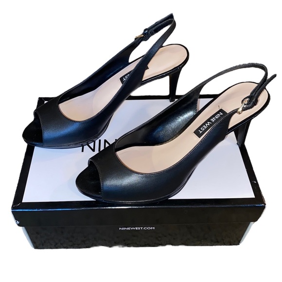 👠Nine West Gabrielle Black Leather Slingback Heels - Picture 2 of 10